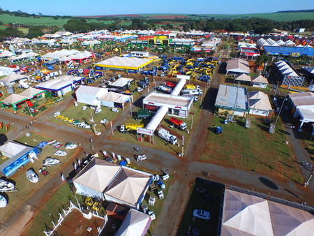 SAO PAULO, BRAZIL - May 1, 2017: Aerial view of Agrishow, 24th International Trade Fair of Agricultural Technology taking place in Ribeirao Pretoのeditorial素材