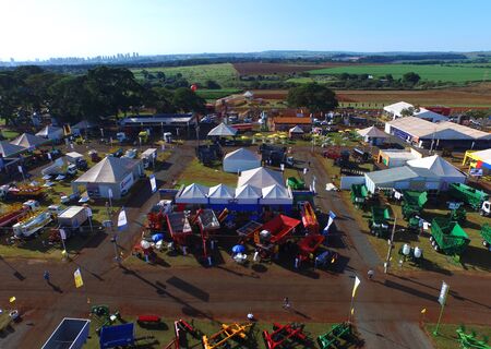 SAO PAULO, BRAZIL - May 1, 2017: Aerial view of Agrishow, 24th International Trade Fair of Agricultural Technology taking place in Ribeirao Preto.のeditorial素材
