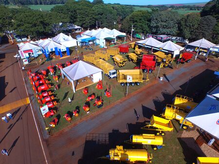 SAO PAULO, BRAZIL - May 1, 2017: Aerial view of Agrishow, 24th International Trade Fair of Agricultural Technology taking place in Ribeirao Preto.のeditorial素材
