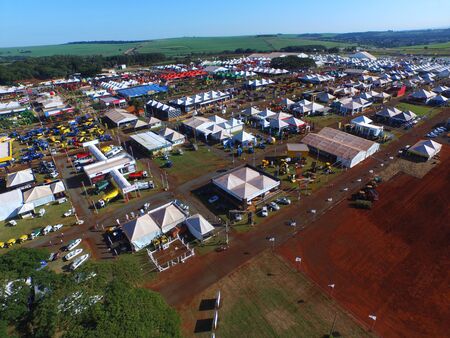 SAO PAULO, BRAZIL - May 1, 2017: Aerial view of Agrishow, 24th International Trade Fair of Agricultural Technology taking place in Ribeirao Pretoのeditorial素材