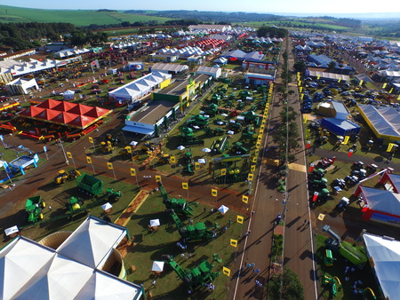 SAO PAULO, BRAZIL - May 1, 2017: Aerial view of Agrishow, 24th International Trade Fair of Agricultural Technology taking place in Ribeirao Pretoのeditorial素材
