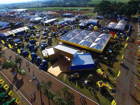 SAO PAULO, BRAZIL - May 1, 2017: Aerial view of Agrishow, 24th International Trade Fair of Agricultural Technology taking place in Ribeirao Preto.のeditorial素材