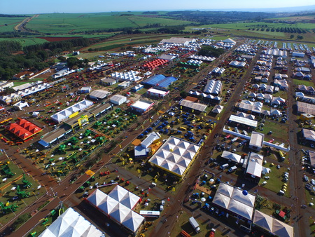 SAO PAULO, BRAZIL - May 1, 2017: Aerial view of Agrishow, 24th International Trade Fair of Agricultural Technology taking place in Ribeirao Pretoのeditorial素材