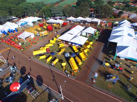 SAO PAULO, BRAZIL - May 1, 2017: Aerial view of Agrishow, 24th International Trade Fair of Agricultural Technology taking place in Ribeirao Preto.のeditorial素材