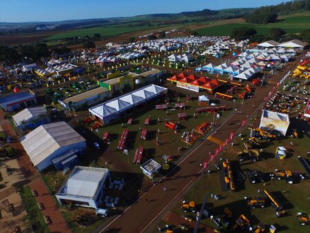 SAO PAULO, BRAZIL - May 1, 2017: Aerial view of Agrishow, 24th International Trade Fair of Agricultural Technology taking place in Ribeirao Pretoのeditorial素材