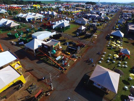 SAO PAULO, BRAZIL - May 1, 2017: Aerial view of Agrishow, 24th International Trade Fair of Agricultural Technology taking place in Ribeirao Pretoのeditorial素材