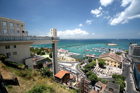 Salvador, Brazil - January, 2017: Panoramic of Salvador with Elevador Lacerda elevator.のeditorial素材