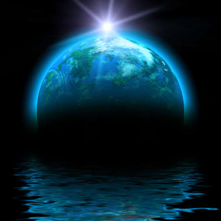 sun rise and planet illustration with reflections