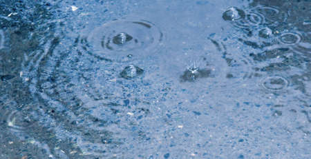 Rain waterdrops and buble in puddleの写真素材