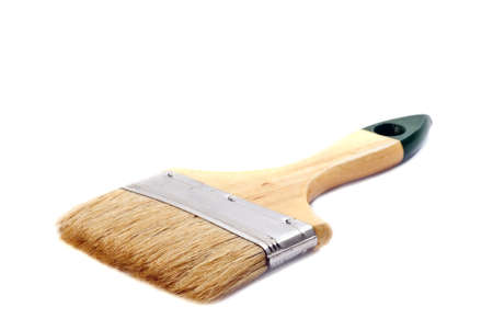 wooden clean paint brush, isolated on whiteの写真素材