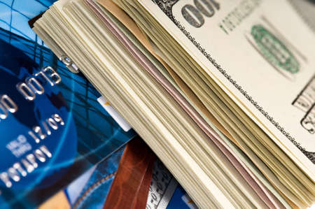 paper and plastic money background or textureの写真素材