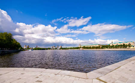View of quay wharf embankment Yekaterinburg City. Springの写真素材