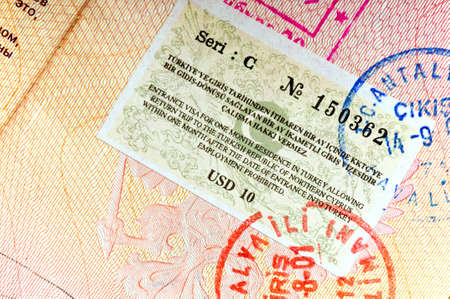 Turkey visa in international passport の写真素材