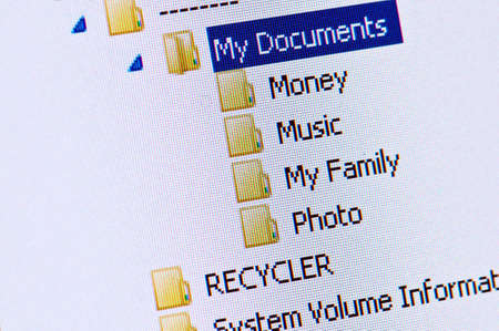 Computer desktop with folders structure - private data conceptの写真素材