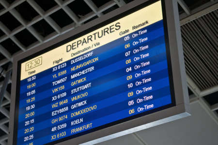 Flight departure information board at airportのeditorial素材