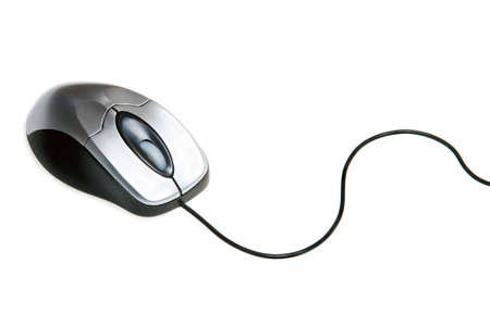 Computer mouse with a wheel on a white backgroundの写真素材
