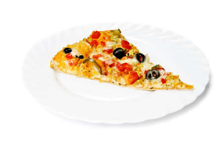 Yummy vegetable pizza on plate over whiteの写真素材