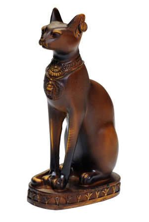 Egyptian cat statue isolated over whiteの写真素材