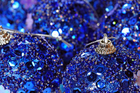 Blue Christmas ornament macro. Focus on first ballの写真素材