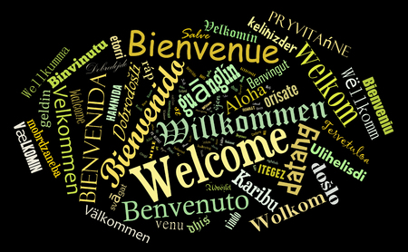 Welcome phrase in 78 different languages. Words cloud concept