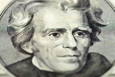 President Andrew Jackson eyes extreme macro on us 20 dollar bill, united states money closeup