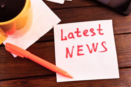 napkin sketch Latest news" on caffe napkinの写真素材