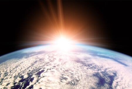 Illustration of Rising Sun over Earth horizonの写真素材