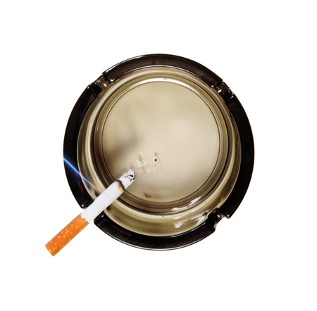 Cigarette in ashtray. Top viewの写真素材