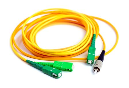 fiber optic patch cord on white background