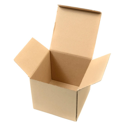 Open cardboard box isolated on white