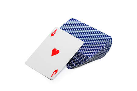 Playing cards deck with ace of hearts  isolated on  background