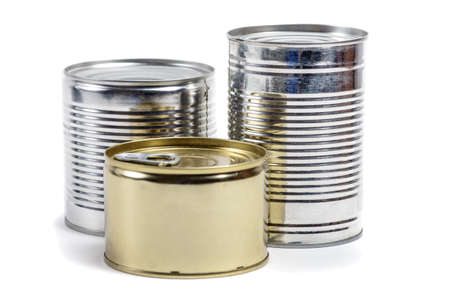 food tin cans on white backgroundの写真素材