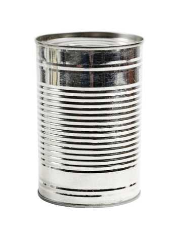 Closed metal tin can on white background. Clipping parh included