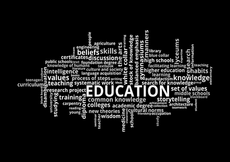 Word Tag Cloud, shows words related to knowledge, learning, education, wisdom and similar concepts, vectorのイラスト素材