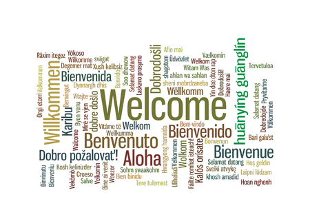 Word Tag Cloud, shows equivalents of 'Welcome', how to say it in many languages, vectorのイラスト素材