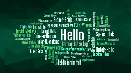 Hello word Cloud, concept illustration, shows equivalents of 'hello', how to say it in many languages, vectorのイラスト素材