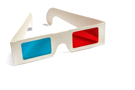 Side view of a pair of 3D glasses Isolated on white background. Copy space for your textの写真素材