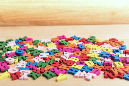 English colorful abc alphabet block wooden letters. Education concept. Space for your textの写真素材