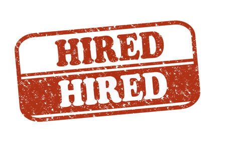 Rubber Stamp Hired, text on white illustrationの写真素材