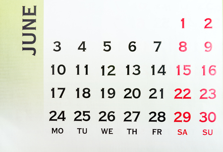Wall Calendar June top view. Your may mark any day. Copy space for messageの写真素材