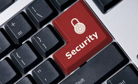 computer keyboard with red security key button concept imageの写真素材