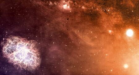 Space cosmic background of supernova nebula and stars field with copyspaceの写真素材