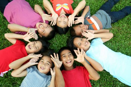 Asian children having fun in the park. の写真素材