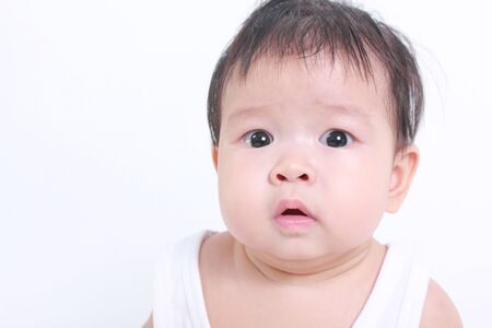 Cute and healthy baby on white backgroundの写真素材