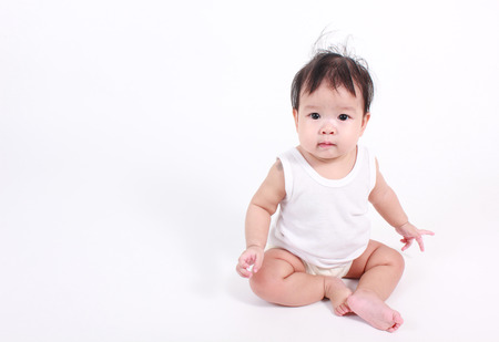 Cute and healthy baby on white backgroundの写真素材