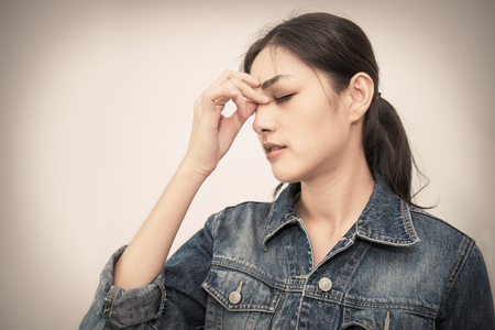 Portrait stressed sad business woman. Burnout overtime overload workhard office syndrome concept. City urban life style stressの写真素材