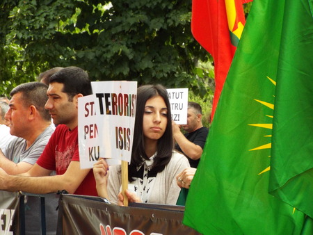 Kurdish community protest in Bucharest, Romania for stop the crimes made by the terrorist group ISIS.のeditorial素材