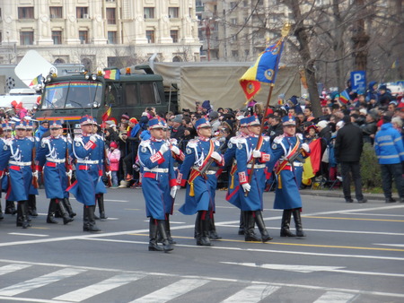 Military parade in Bucharest by Romania's National Day. December 1, 2015.のeditorial素材