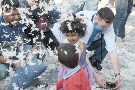 International Pillow Fight Day 2017 in Bucharest, Romania. April 1st in cities around the World.のeditorial素材