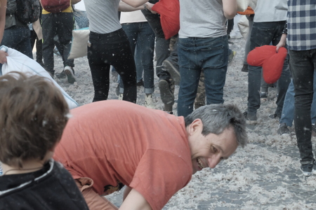 International Pillow Fight Day 2017 in Bucharest, Romania. April 1st in cities around the World.のeditorial素材